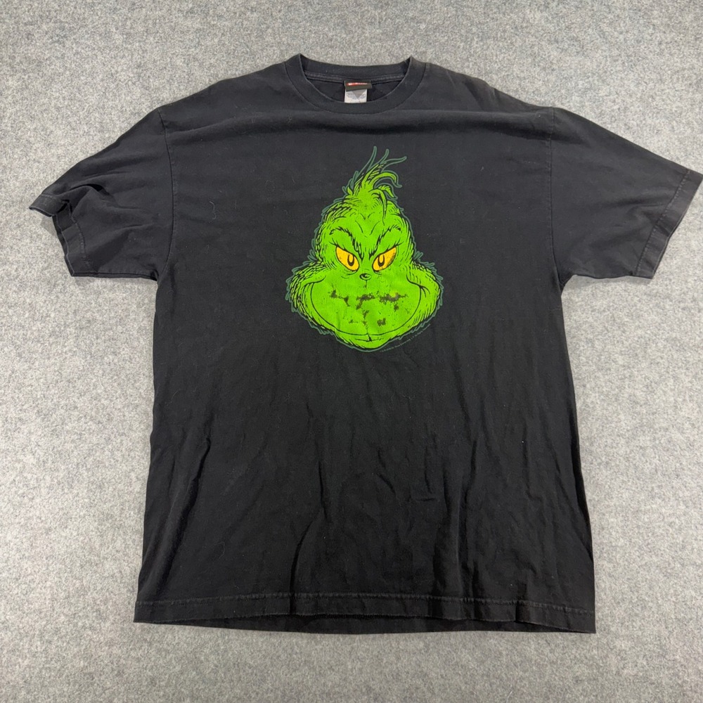 Dr. Seuss The Grinch Graphic T-Shirt Mens XL Black Short Sleeve Christmas Tee